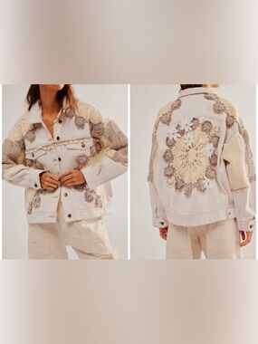 NWOT Free People Bali Rare Hearts Jacket - After Glow Cream Tan Ivory - Medium